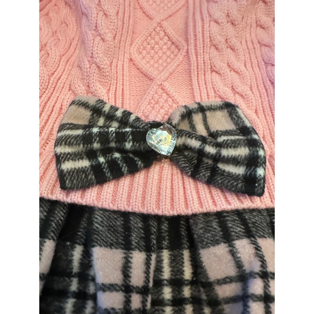 Kyeese‎ Wear Pink Cable Knit Plaid Dog Sweater Dress Rhinestone Heart Bow NWT - Picture 7 of 10